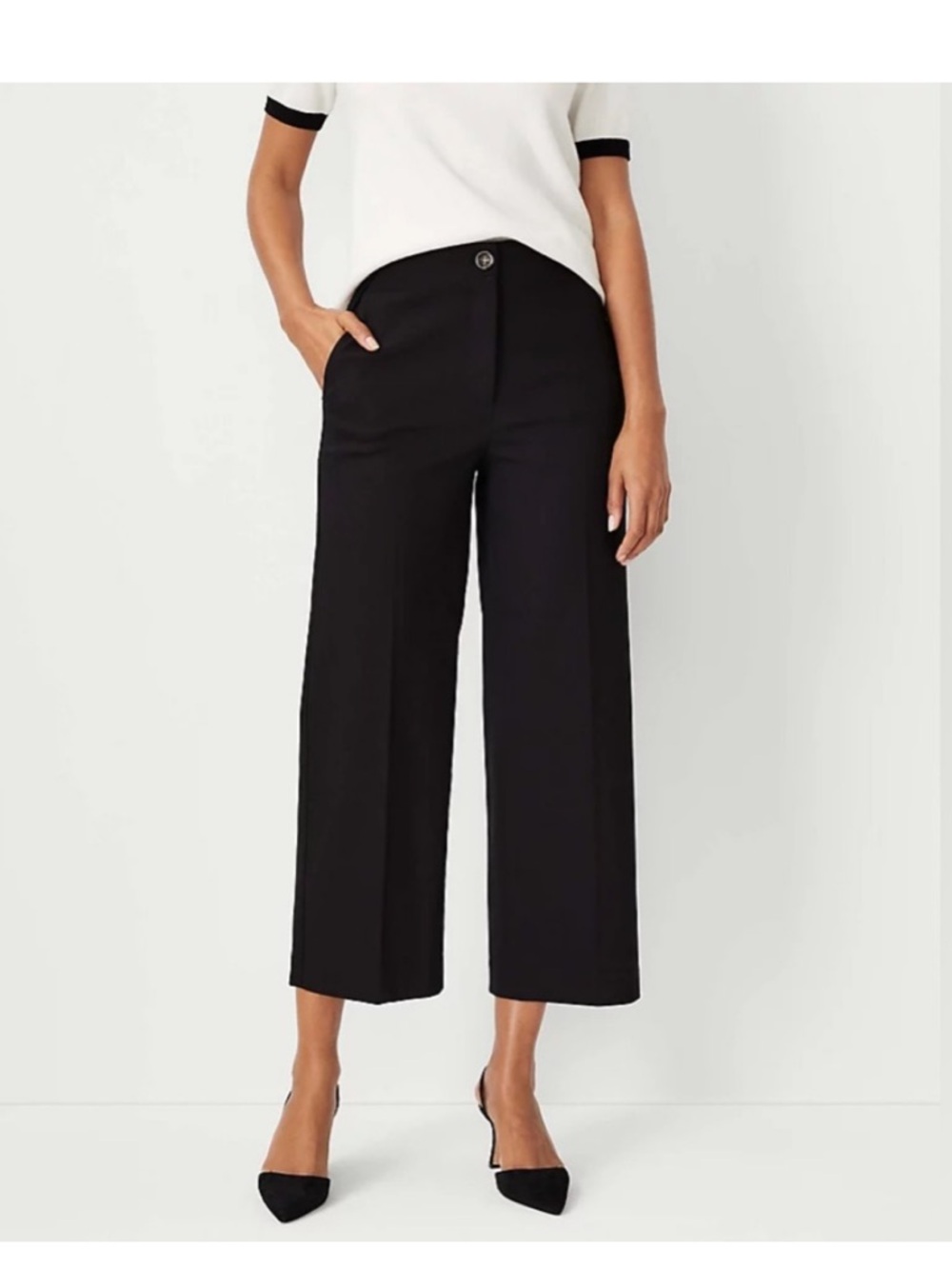 Ann Taylor Petite Black Wide-Leg Crop pant size 00